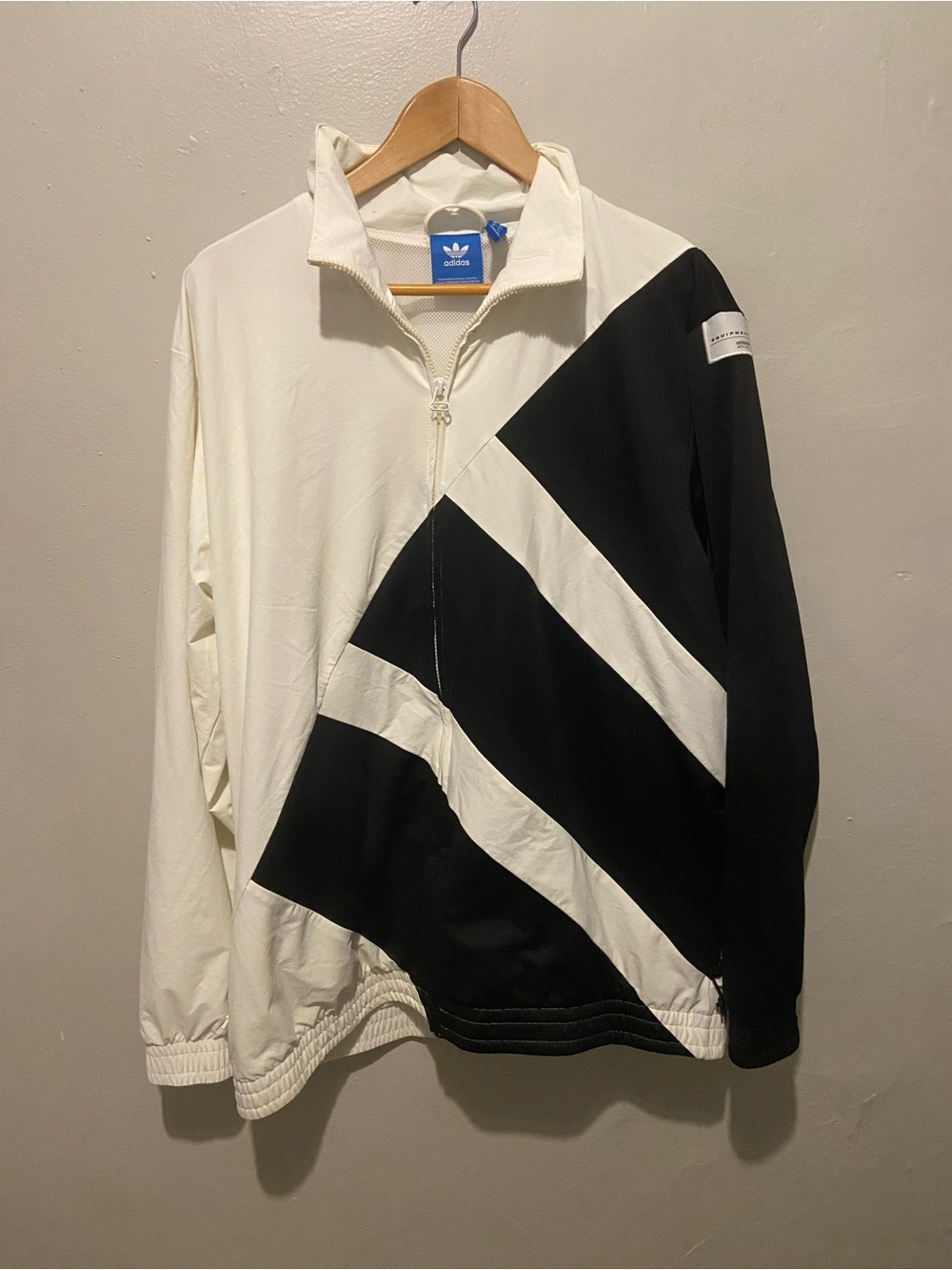 adidas Men’s Black and White Diagonal Zip-Up Sweater